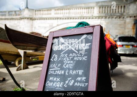 Advertisement Written on a Chalkboard For a Boat Hire Service Stock Photo
