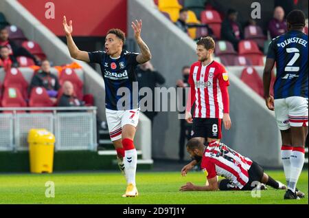 Brentford, UK. 07th Nov, 2020. Middlesborough Marcus Tavernier during the Sky Bet Championship behind closed doors match between Brentford and Middlesbrough at the Brentford Community Stadium, Brentford, England on 7 November 2020. Photo by Andrew Aleksiejczuk/PRiME Media Images. Credit: PRiME Media Images/Alamy Live News Stock Photo