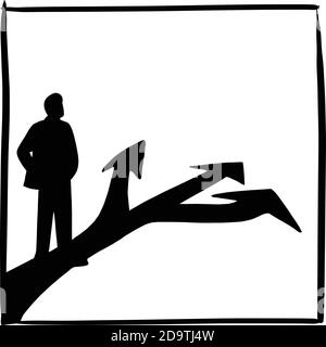 silhouette businessman standing in front of three arrows on asphalt road vector illustration sketch doodle hand drawn isolated on white square frame b Stock Vector