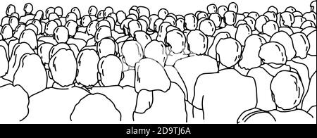 Back view of people watching a performance vector illustration sketch doodle hand drawn with black lines isolated on white background Stock Vector