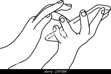 close-up two hands using mobile phone vector illustration sketch doodle hand drawn with black lines isolated on white background Stock Vector