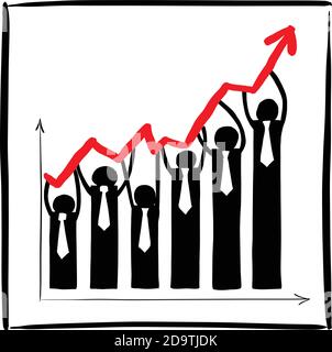 silhouette businessman in chart form raising red graph arrow vector illustration sketch doodle hand drawn isolated on white square frame background. B Stock Vector