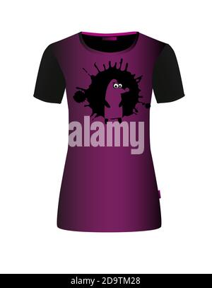 Black hedgehog from the blot. A monochrome abstract hedgehog. T-shirt print. Vector illustration Stock Vector