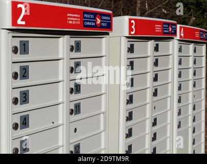 A row of Canada Post community mailboxes, Quebec,Canada Stock Photo