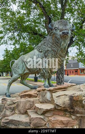 Texas, Scurry County, Snyder, White Buffalo Statue By Artist Dr. Robert 