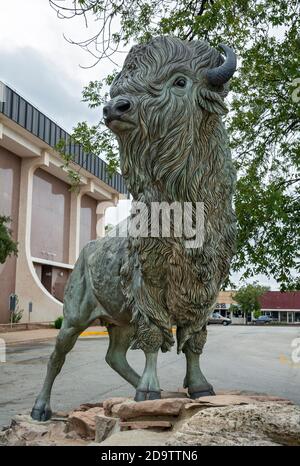 Texas, Scurry County, Snyder, White Buffalo statue by artist Dr. Robert ...