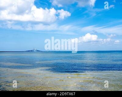 The  Bob Graham Sunshine Skyway Bridge spanning the Lower Tampa Bay connecting St. Petersburg, Florida to Terra Ceia Florida in the United States Stock Photo