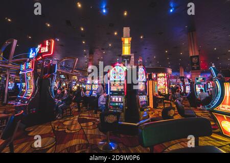 Las Vegas, United States - March 12 2019: Beautiful view of the bright colorful Las Vegas Strip in the evening lights Stock Photo