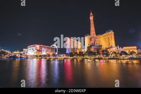 Las Vegas, United States - March 12 2019: Beautiful view of the bright colorful Las Vegas Strip in the evening lights Stock Photo