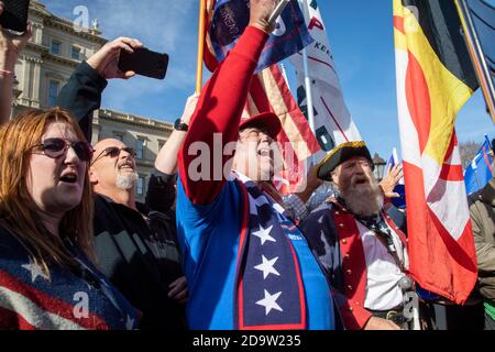 Lansing, Michigan USA - 7 November 2020 - Supporters of President Trump rallied at the Michigan state capitol, charging that the 2020 presidential election was being stolen. Credit: Jim West/Alamy Live News Stock Photo