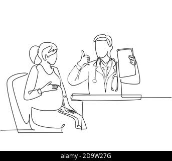 Continuous line drawing of female obstetrician and gynecologist doctor ...