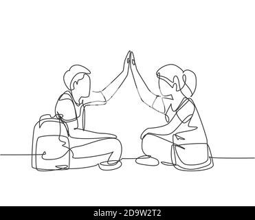 One Single Line Drawing of Young Male and Female Couple Enjoying a
