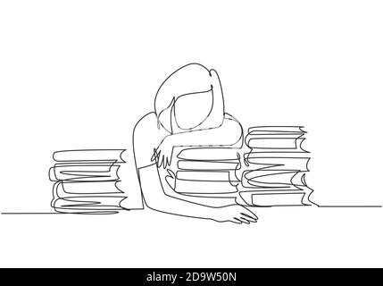 Single continuous line drawing smart Arabian student preparing for exam at  home. Young man studying and reading book. Male reader sitting on floor,  learning. One line draw design vector illustration 8721172 Vector