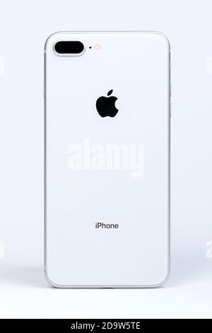 Bangkok, Thailand - November 19, 2017:Brand new generation of Apple iPhone 8 plus with box isolate on white background. iPhone is most popular of smar Stock Photo