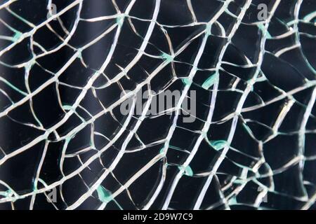 Close-up on broken tempered glass with texture Stock Photo