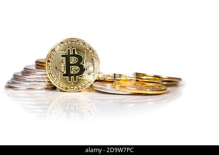 Conceptual cryptocurrency bitcoin on white background Stock Photo