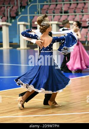 Orenburg, Russia - November 02-03, 2019: Girl and boy dancing on the open championships and cups of the city of Orenburg in dance sports Stock Photo