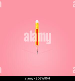Short-sharpened wooden pencil and eraser isolated on beautiful pastel color background, with clipping path. Stock Photo