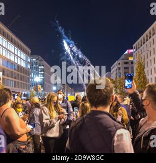 November 07, 2020, Washington, DC -- Celebrations continued in Washington, DC after the announcement that JoeBiden is the new President-Elect. Stock Photo