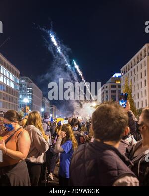 November 07, 2020, Washington, DC -- Celebrations continued in Washington, DC after the announcement that JoeBiden is the new President-Elect. Stock Photo