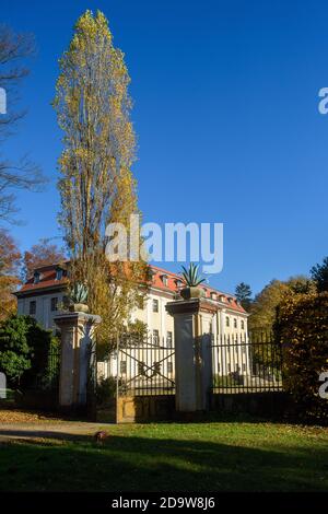 04 November 2020, Saxony-Anhalt, Tangerhütte: The New Castle in the Tangerhütte City Park. It was built between 1909 and 1911 on the occasion of the marriage of Franz Wagenführ von Arnim. The municipal park is considered one of the most outstanding facilities of its kind in Saxony-Anhalt. It is part of the tourism brand 'Garden Dreams - Historical Parks in Saxony-Anhalt'. Photo: Klaus-Dietmar Gabbert/dpa-Zentralbild/ZB Stock Photo