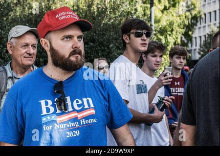 Columbia, South Carolina - USA - November 7, 2020: Donald Trump supporters class with a small group of anti-Trump protesters as they march around the South Carolina State House in protest of former Vice President Joe Biden (D) wining the 2020 presidential nomination over Donald Trump. Stock Photo