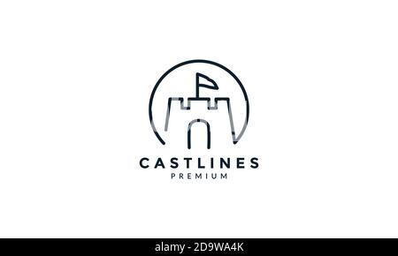 castle line outline with unique logo vector icon illustration Stock Vector