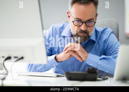 Waiting Landline Telephone Or Phone Call At Office Desk Stock Photo