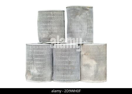 Group of old air filter of the car isolated on white background with clipping path. Stock Photo