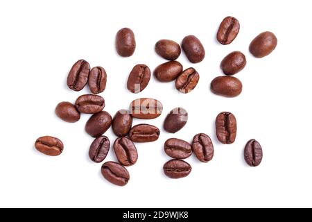 Loose coffee beans close up isolated on white Stock Photo