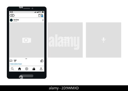 Smartphone with carousel interface post on social network Stock Vector