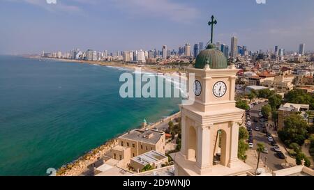 Tel Aviv - Jaffa, view from above. Modern city with skyscrapers and the old city. Bird's-eye view. Israel, the Middle East Stock Photo