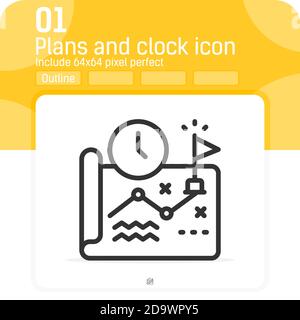 Plans and clock premium icon with outline style isolated on white background. Line vector illustration sign symbol pixel aligned icon concept Stock Vector