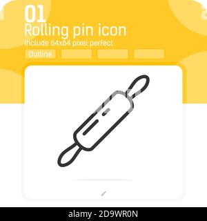 Rolling pin premium icon with outline style isolated on white background. Line vector illustration sign symbol pixel aligned icon concept for web Stock Vector
