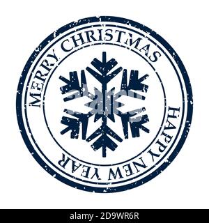 Merry Christmasand Happy New Year grunge dirty post stamp snowflakes icon isolated on white vector Stock Vector