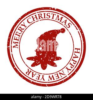 Merry Christmasand Happy New Year grunge dirty post stamp elf icon isolated on white vector Stock Vector