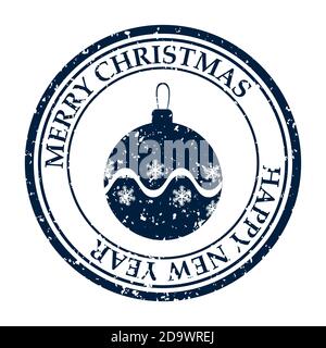 Merry Christmasand Happy New Year grunge dirty post stamp ball icon isolated on white vector Stock Vector