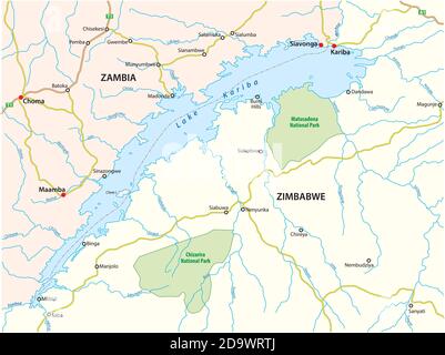 vector map of african lake kariba, zambia, zimbabwe Stock Vector