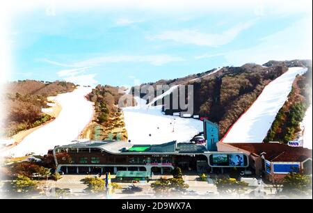 Gangwon-do,Korea-January 4,2016: Daemyung Vivaldi Park ski resorts, attractions, famous and popular in Korea. Stock Photo