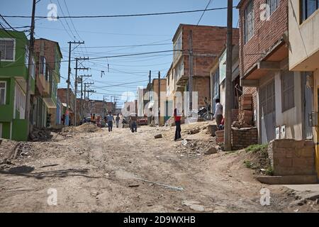 Altos de Cazucá, Soacha, Colombia, January 2013. Daily life in one of the streets in the commune located on the outskirts of Bogota. Stock Photo