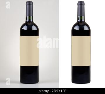 Bottle of red wine with his blank label. One isolated on white background Stock Photo