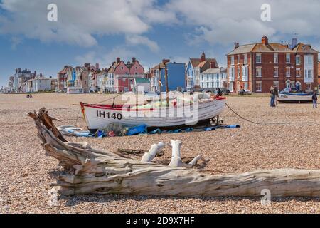 view of Aldeburgh seafront shingle beach and fishing boats aldeburgh suffolk uk Stock Photo