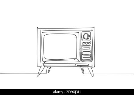 Retro old fashioned tv continuous one line drawing. Antique vintage ...