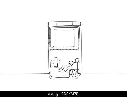 Single continuous line drawing of portable arcade video game watch. Vintage console game item concept one line graphic draw design vector illustration Stock Vector