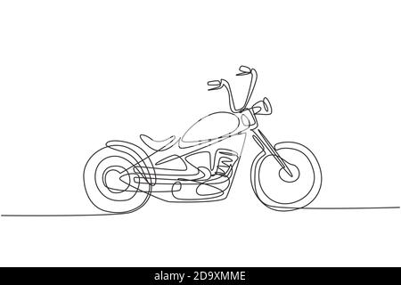 One continuous line drawing of retro old vintage chopper motorcycle icon. Classic motorbike transportation concept single line draw design vector Stock Vector