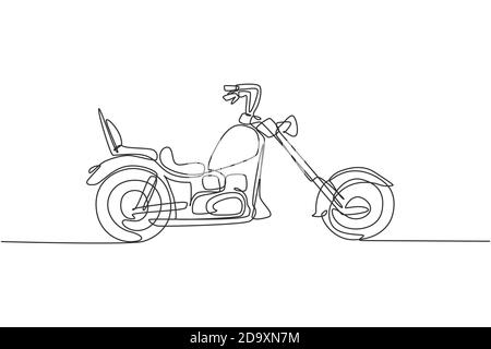One single line drawing of old retro vintage chopper motorcycle. Vintage motorbike transportation concept continuous line graphic draw design vector Stock Vector