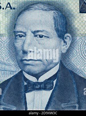President Benito Juarez portrait on on Mexico 50 pesos (1981) banknote closeup macro, Mexican money close up Stock Photo