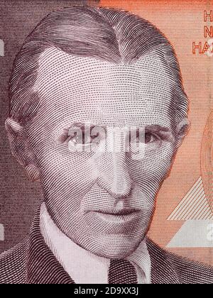 Nikola Tesla portrait on Yugoslavia 1000 dinars(1990) banknote close up macro, money closeup Stock Photo