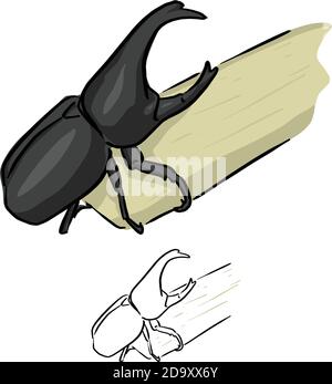 Beetles rhinoceros on sugarcane vector illustration sketch doodle hand drawn with black lines isolated on white background Stock Vector