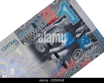 Kuwait 1 dinar (2014) banknote isolated, Kuwaiti money closeup. Stock Photo